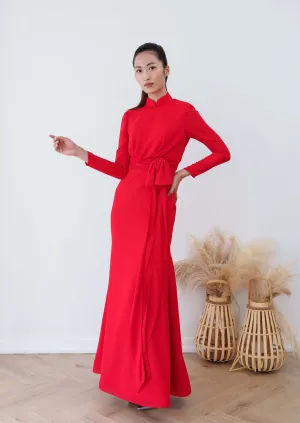 Acacia Long Sleeves Scoop Back Bridal Qipao - RTW