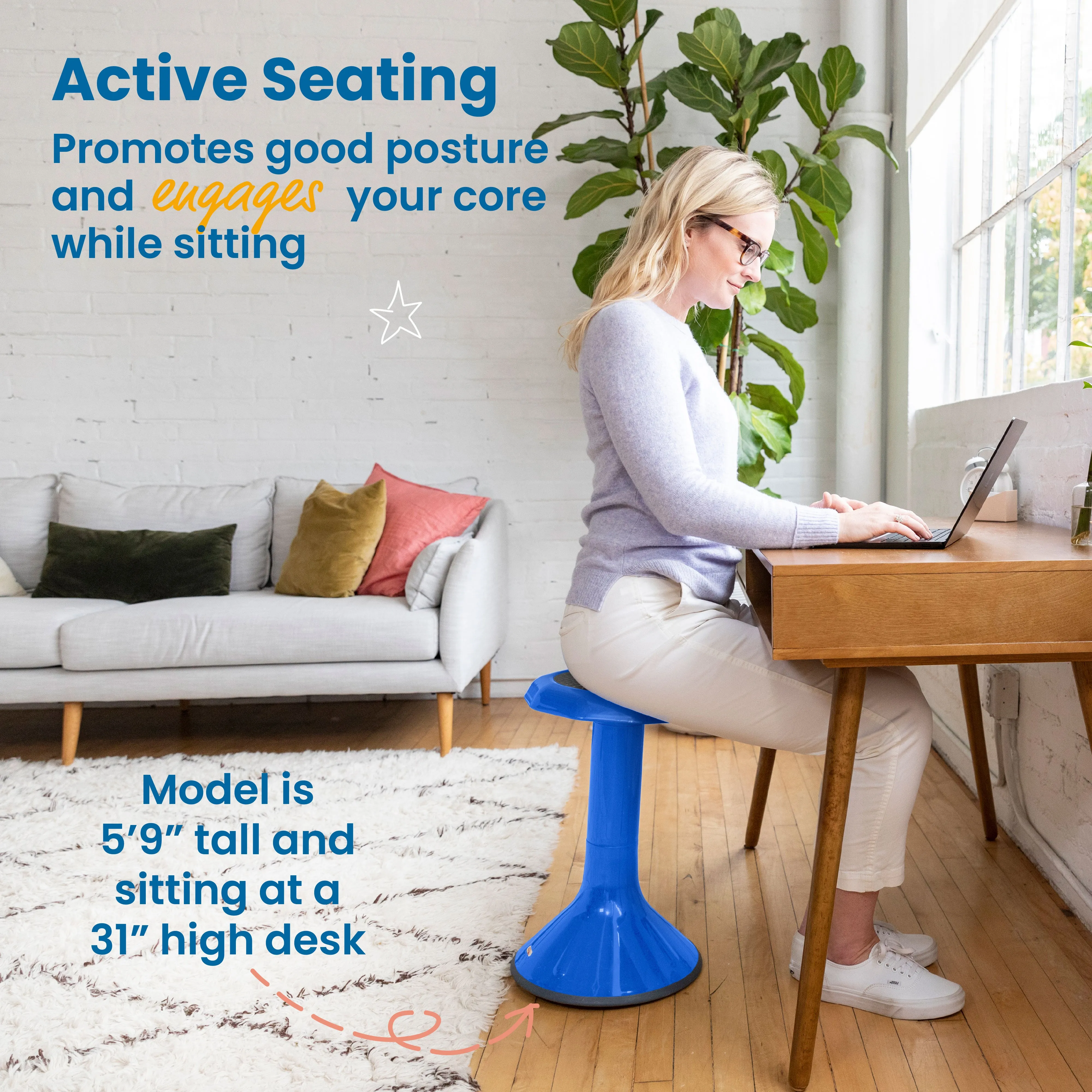 ACE Active Core Engagement Wobble Stool, Portable Flexible Seating, 20in Seat Height