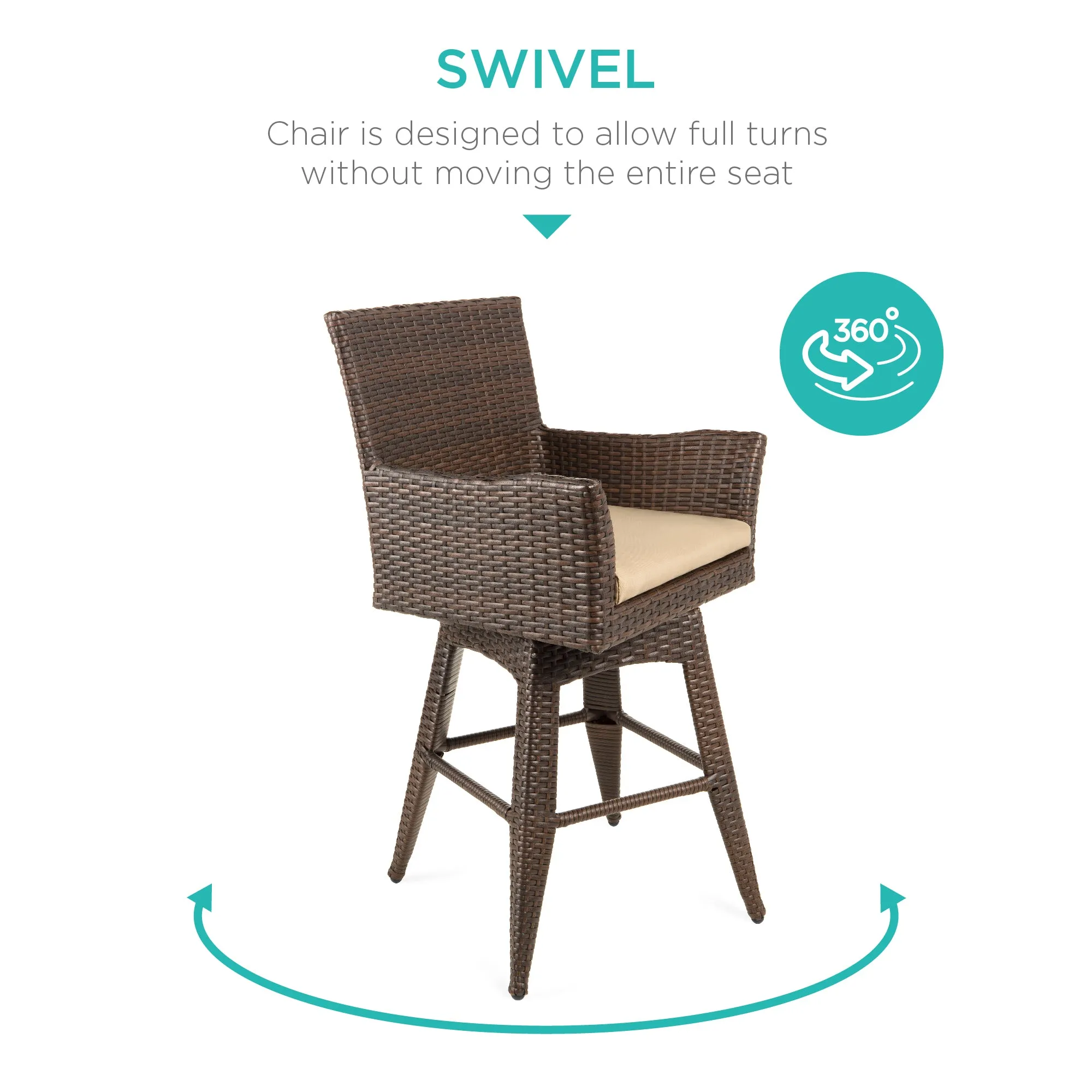 All-Weather Wicker Counter-Height Swivel Bar Stool w/ Cushion