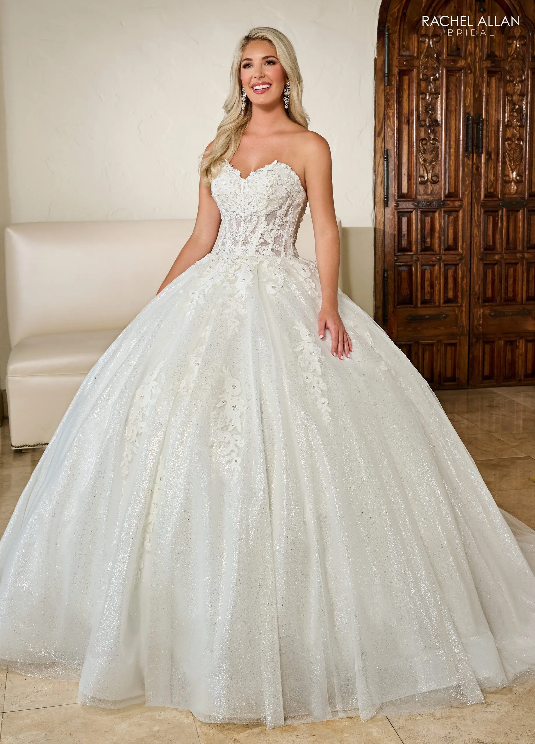 Applique Strapless Wedding Gown by Rachel Allan RB6136