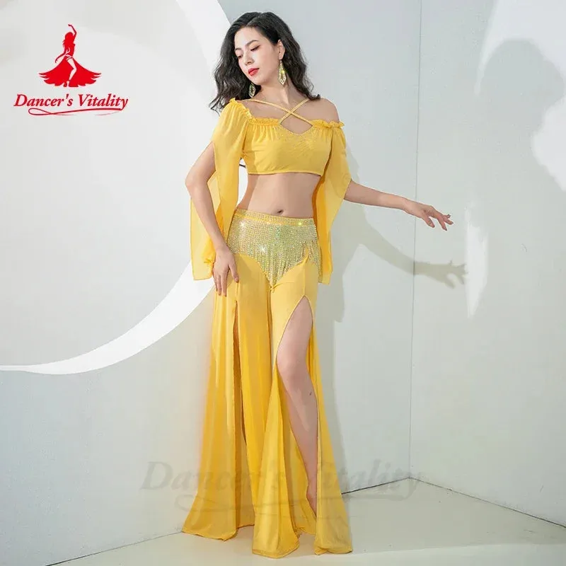 Belly Dance Costume for Women Long Sleeves Top AB Stones Tassel Pants Oriental Practice Clothing Adult Belly Dancing Outfit