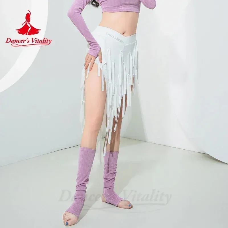 Belly Dance Costume for Women Winter Long Sleeves Top and Short Fringe Skirt Training Clothing Girl's Oriental Bellydance Wear