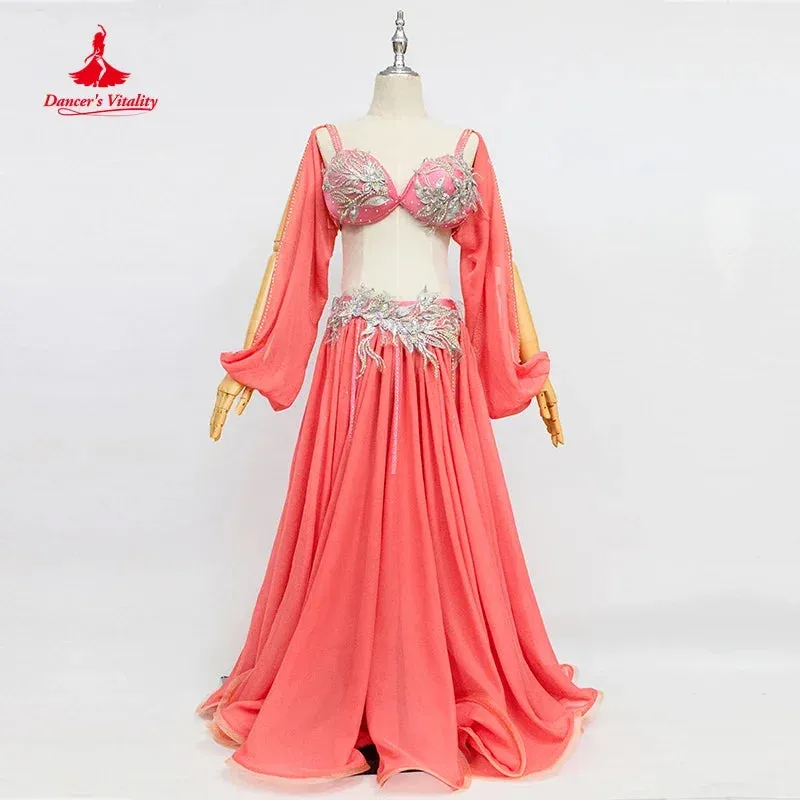 Belly Dance Costume Suit for Women Children Winter Long Sleeves Bra chiffon Skirt 3pcs Female  Oriental Belly Dancing Outfit