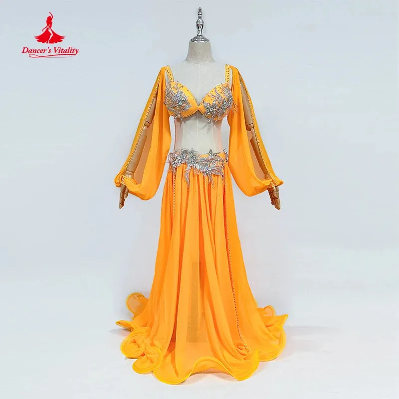 Belly Dance Costume Suit for Women Children Winter Long Sleeves Bra chiffon Skirt 3pcs Female  Oriental Belly Dancing Outfit