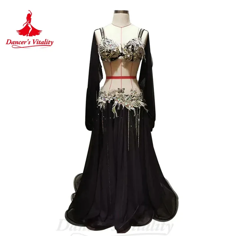 Belly Dance Costume Suit for Women Children Winter Long Sleeves Bra chiffon Skirt 3pcs Female  Oriental Belly Dancing Outfit