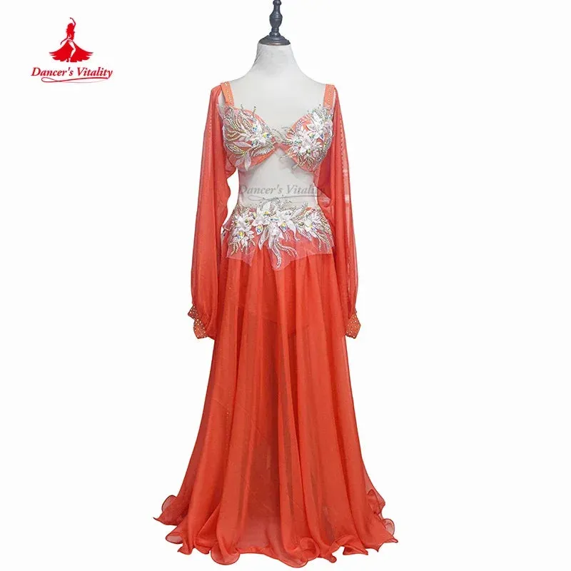 Belly Dance Costume Suit for Women Children Winter Long Sleeves Bra chiffon Skirt 3pcs Female  Oriental Belly Dancing Outfit