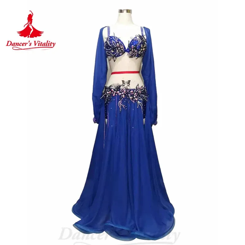 Belly Dance Costume Suit for Women Children Winter Long Sleeves Bra chiffon Skirt 3pcs Female  Oriental Belly Dancing Outfit