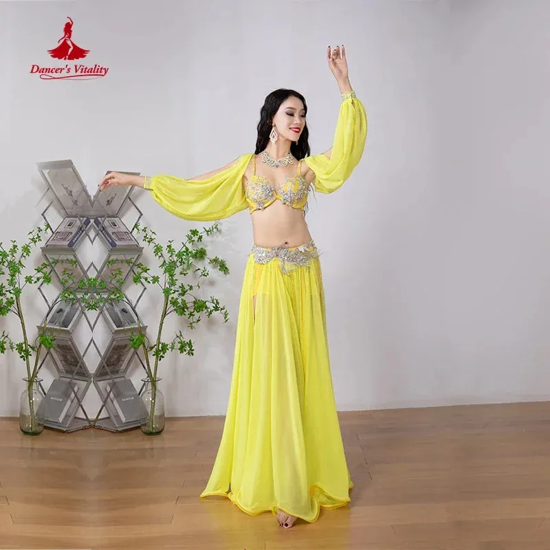 Belly Dance Costume Suit for Women Children Winter Long Sleeves Bra chiffon Skirt 3pcs Female  Oriental Belly Dancing Outfit