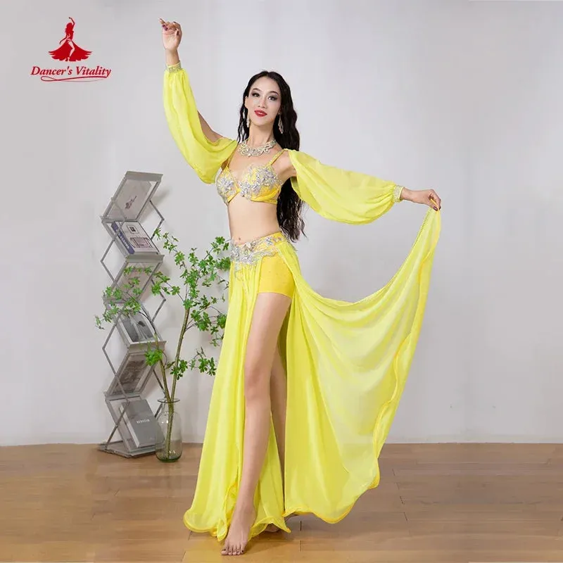 Belly Dance Costume Suit for Women Children Winter Long Sleeves Bra chiffon Skirt 3pcs Female  Oriental Belly Dancing Outfit