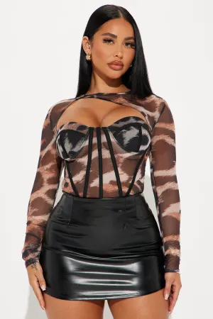 Big Energy Leopard Mesh Corset Top - Brown/combo