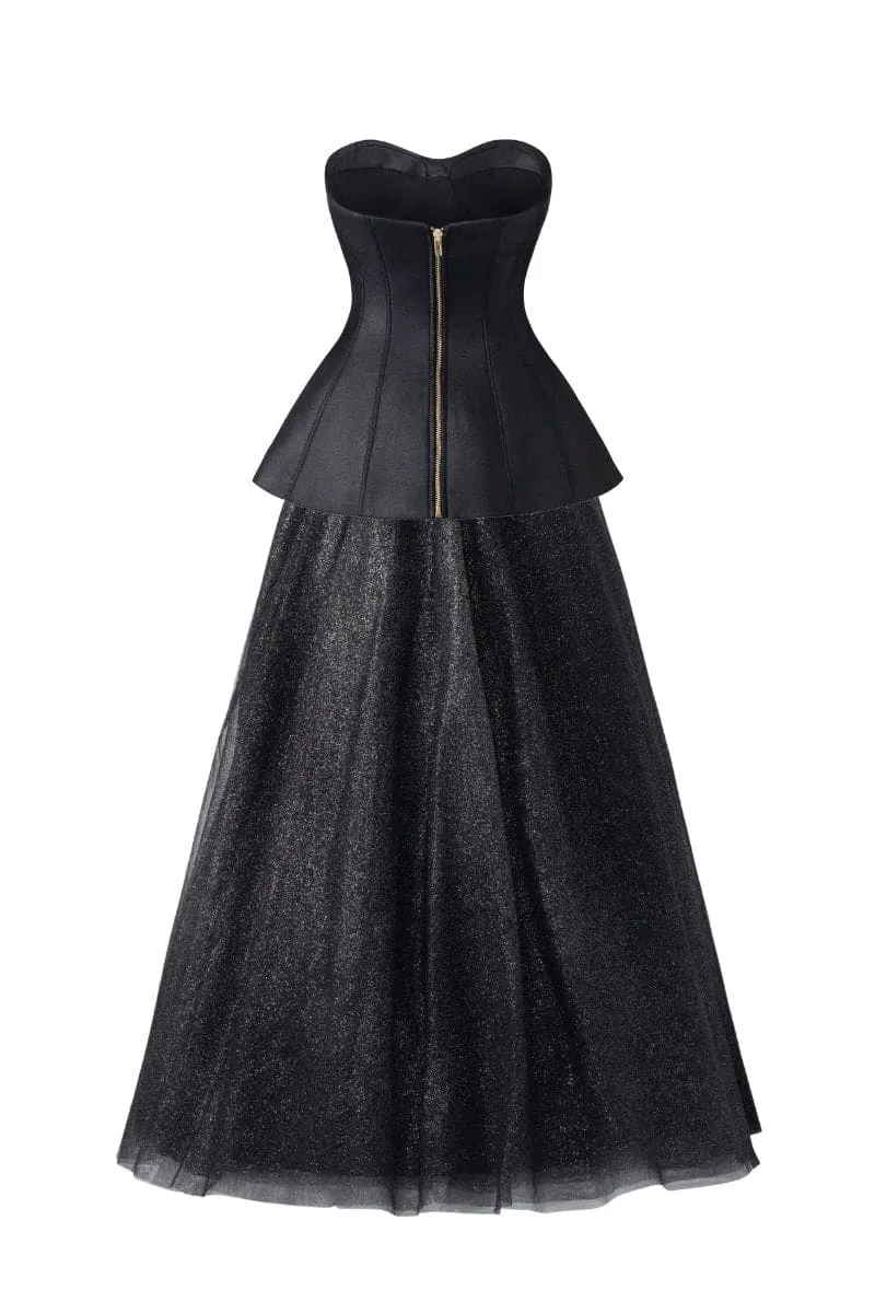 BLACK CLASSIC CORSET AND FLOWING SKIRT SET