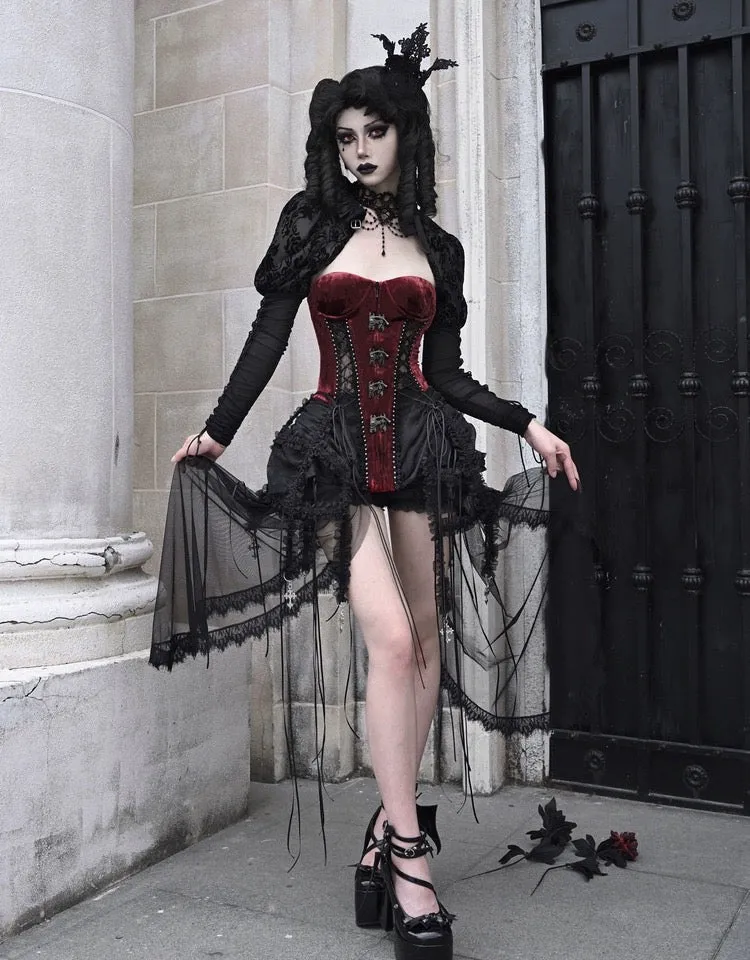 [Blood Supply]Halloween Alice Dark Gothic Corset and Lace-up Set (Red)