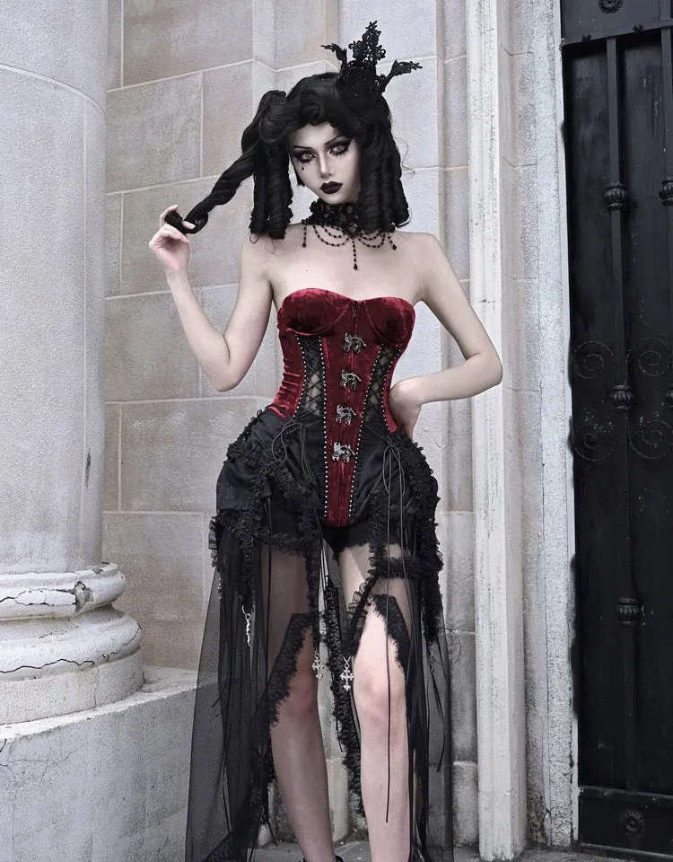 [Blood Supply]Halloween Alice Dark Gothic Corset and Lace-up Set (Red)