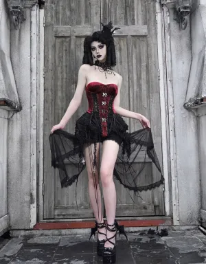 [Blood Supply]Halloween Alice Dark Gothic Corset and Lace-up Set (Red)