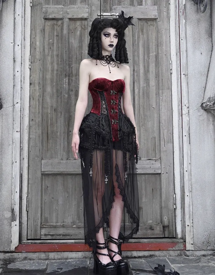 [Blood Supply]Halloween Alice Dark Gothic Corset and Lace-up Set (Red)