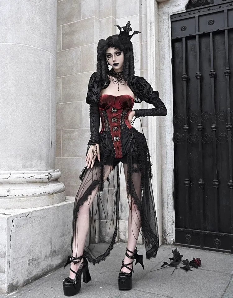 [Blood Supply]Halloween Alice Dark Gothic Corset and Lace-up Set (Red)