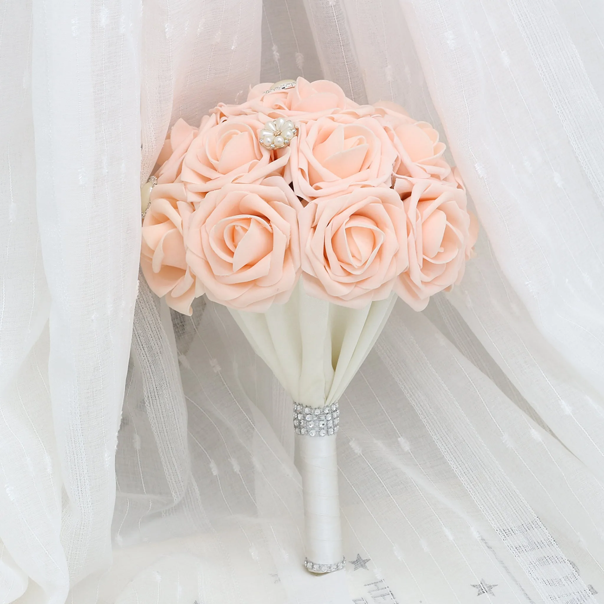 Blush Pink Wedding Bouquet of Roses for Bridal Bridesmaid Artificial