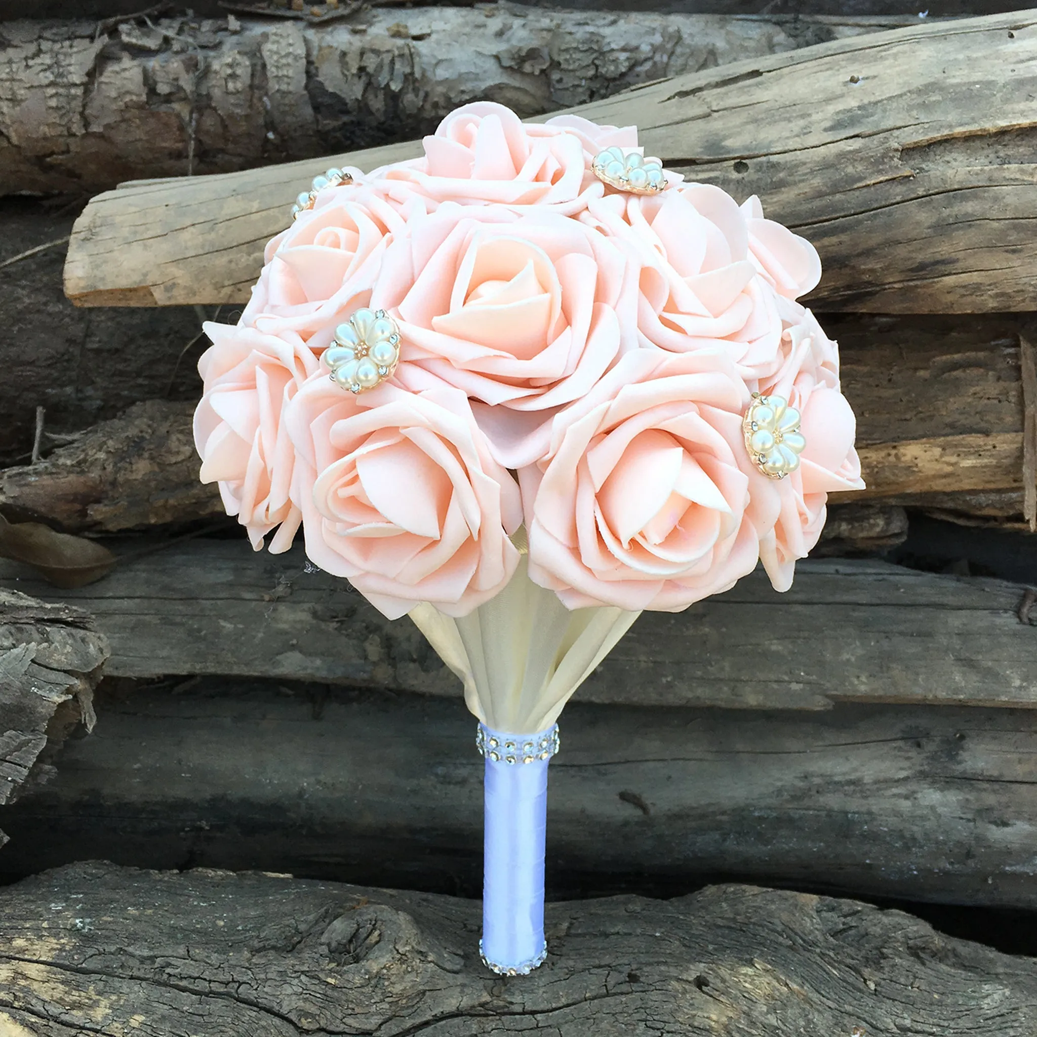 Blush Pink Wedding Bouquet of Roses for Bridal Bridesmaid Artificial