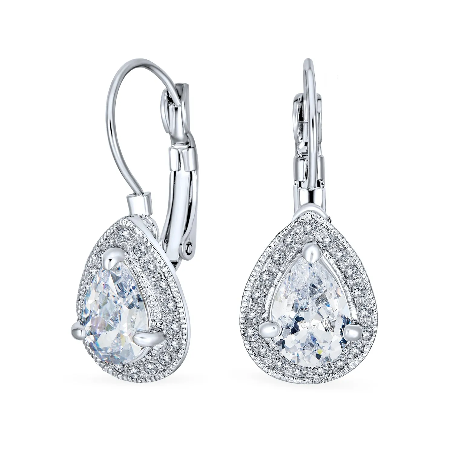 Bridal 7CT CZ Teardrop Halo AAA CZ Drop Huggie Pierced Earrings