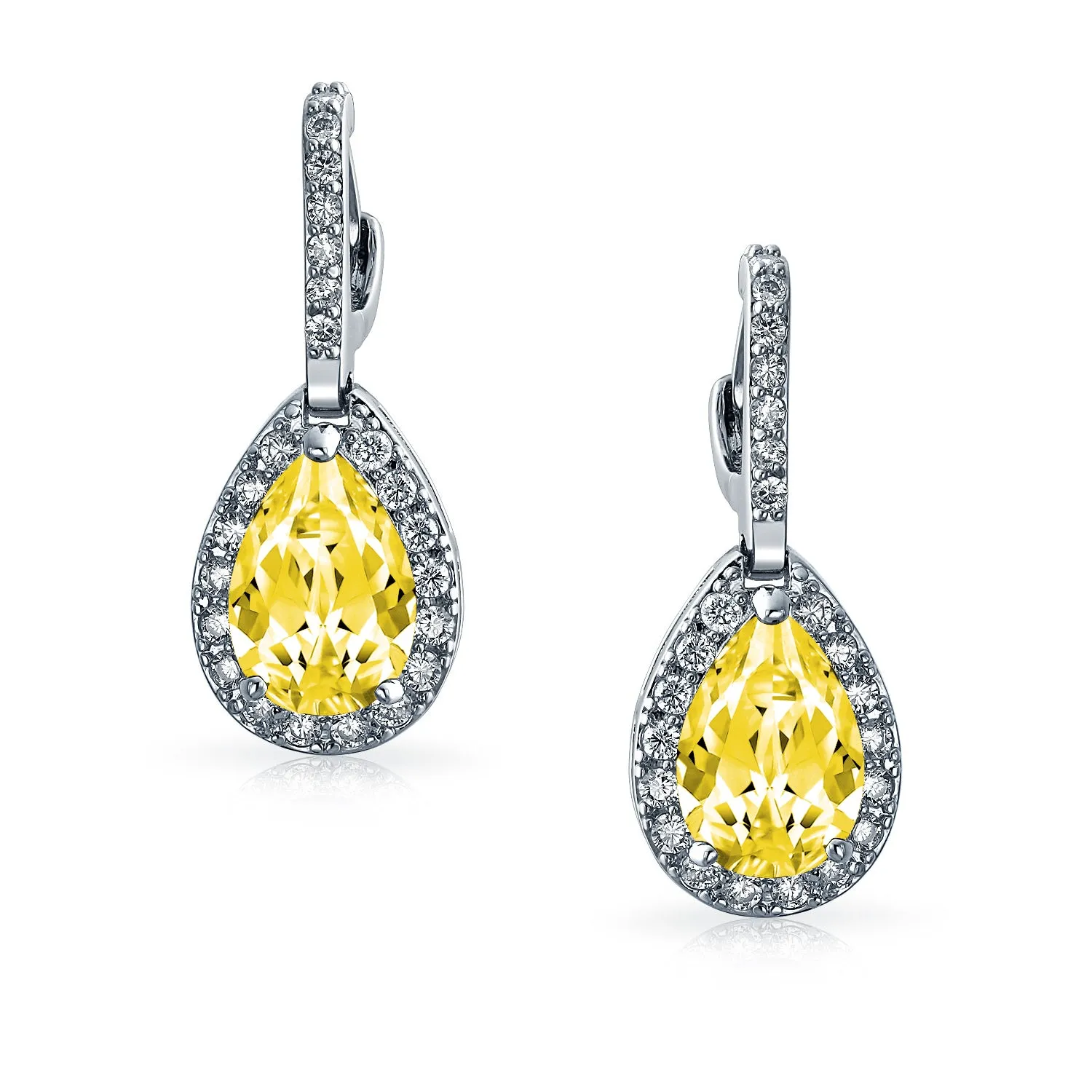 Bridal 7CT CZ Teardrop Halo AAA CZ Drop Huggie Pierced Earrings