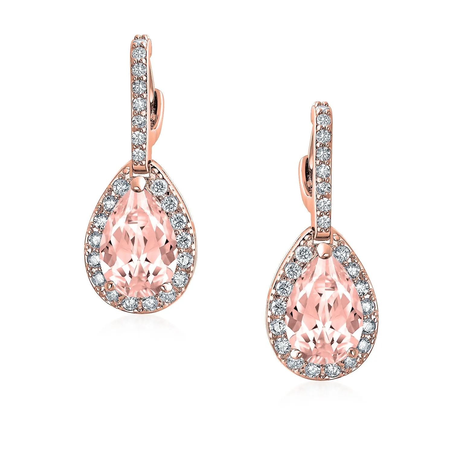 Bridal 7CT CZ Teardrop Halo AAA CZ Drop Huggie Pierced Earrings