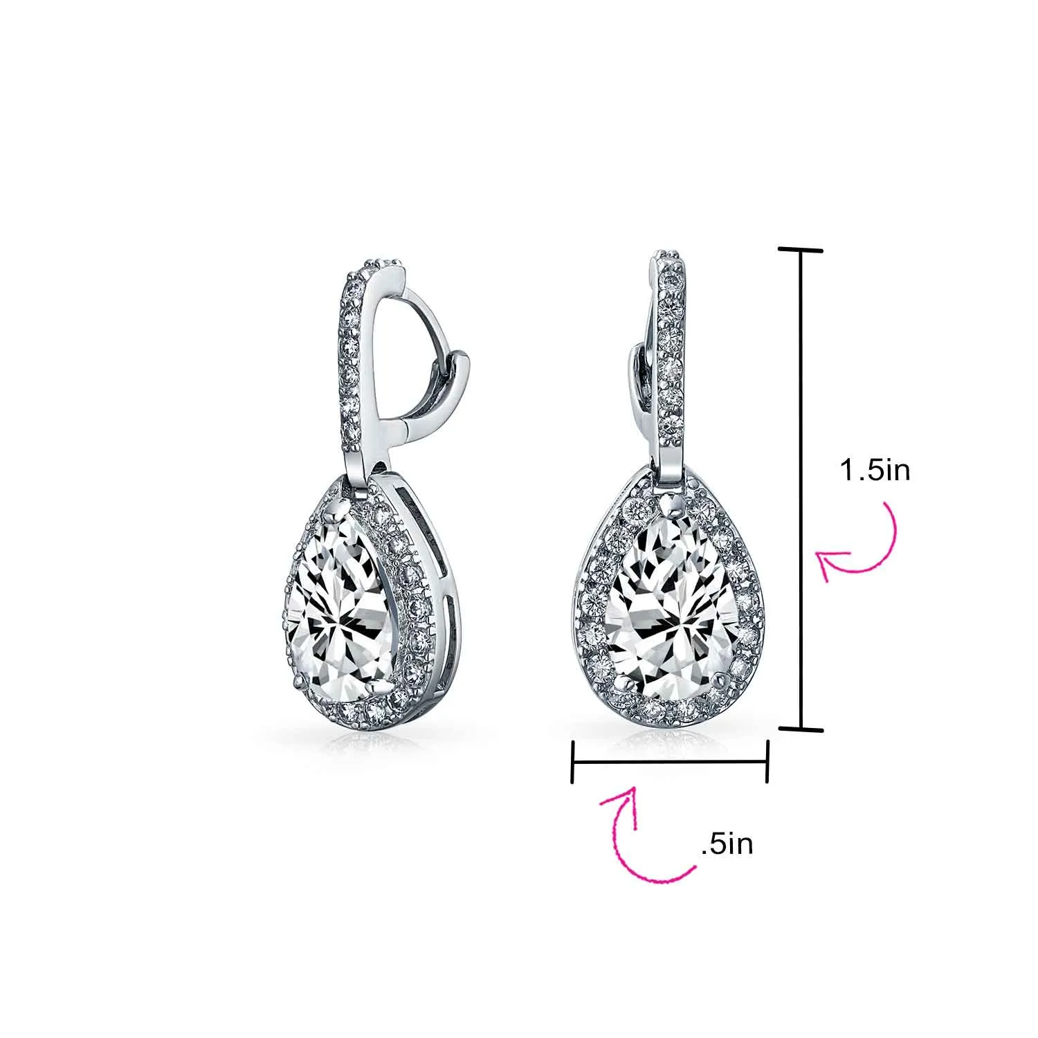 Bridal 7CT CZ Teardrop Halo AAA CZ Drop Huggie Pierced Earrings