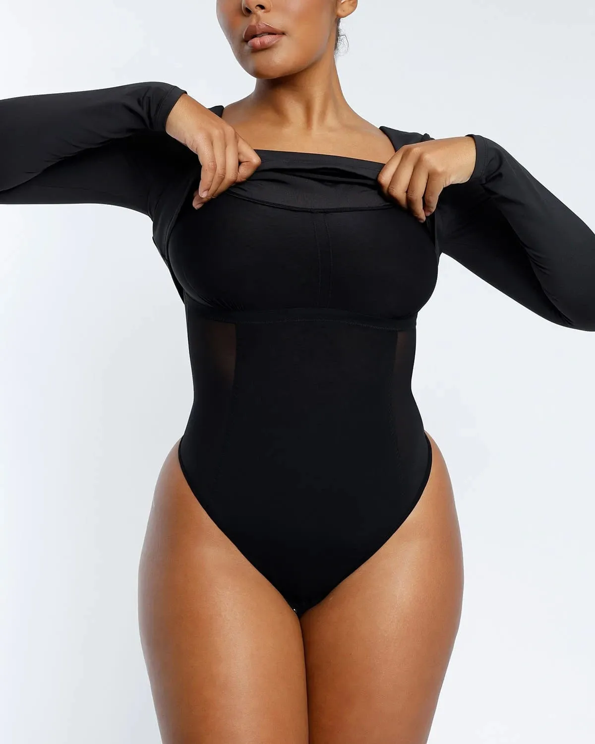 Built-In Shapewear 2-In-1 Scoop Long Sleeve Sculpt Top