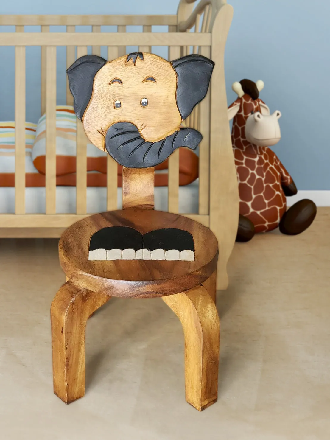 Children's Wooden Elephant Chair Toddlers Sitting Chair with supporting strong backrest