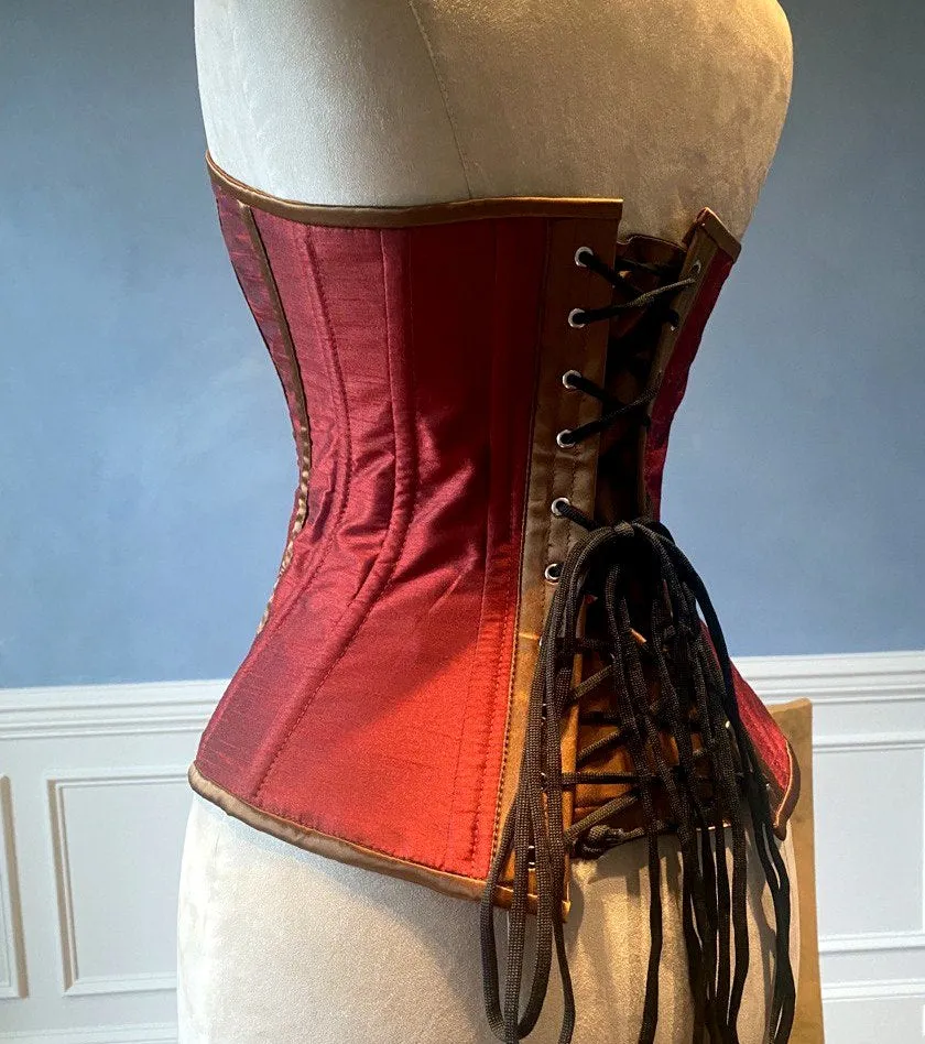 Classic taffeta corset red and black. Steel-boned corset for tight lacing. Prom, gothic, steampunk Victorian corset.