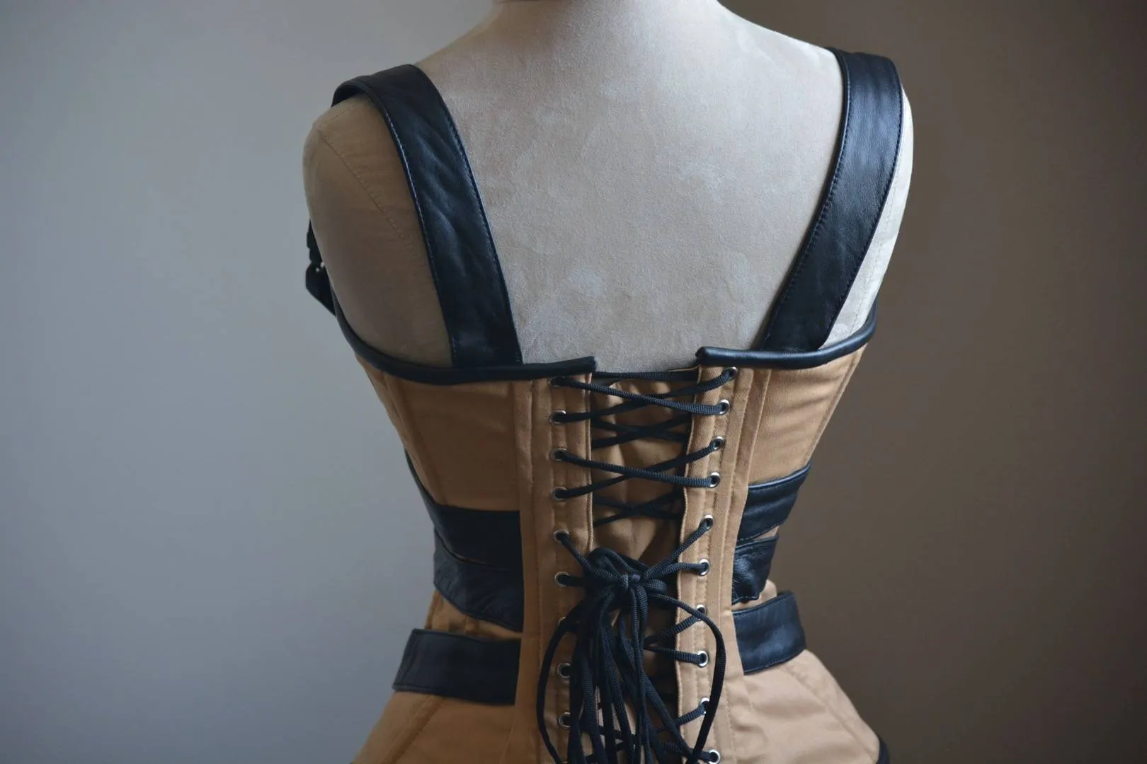 Cosplay Angel Dust corset from cotton and real black leather. Gothic, steampunk, convention, deadpool, historical Victorian, prom corset