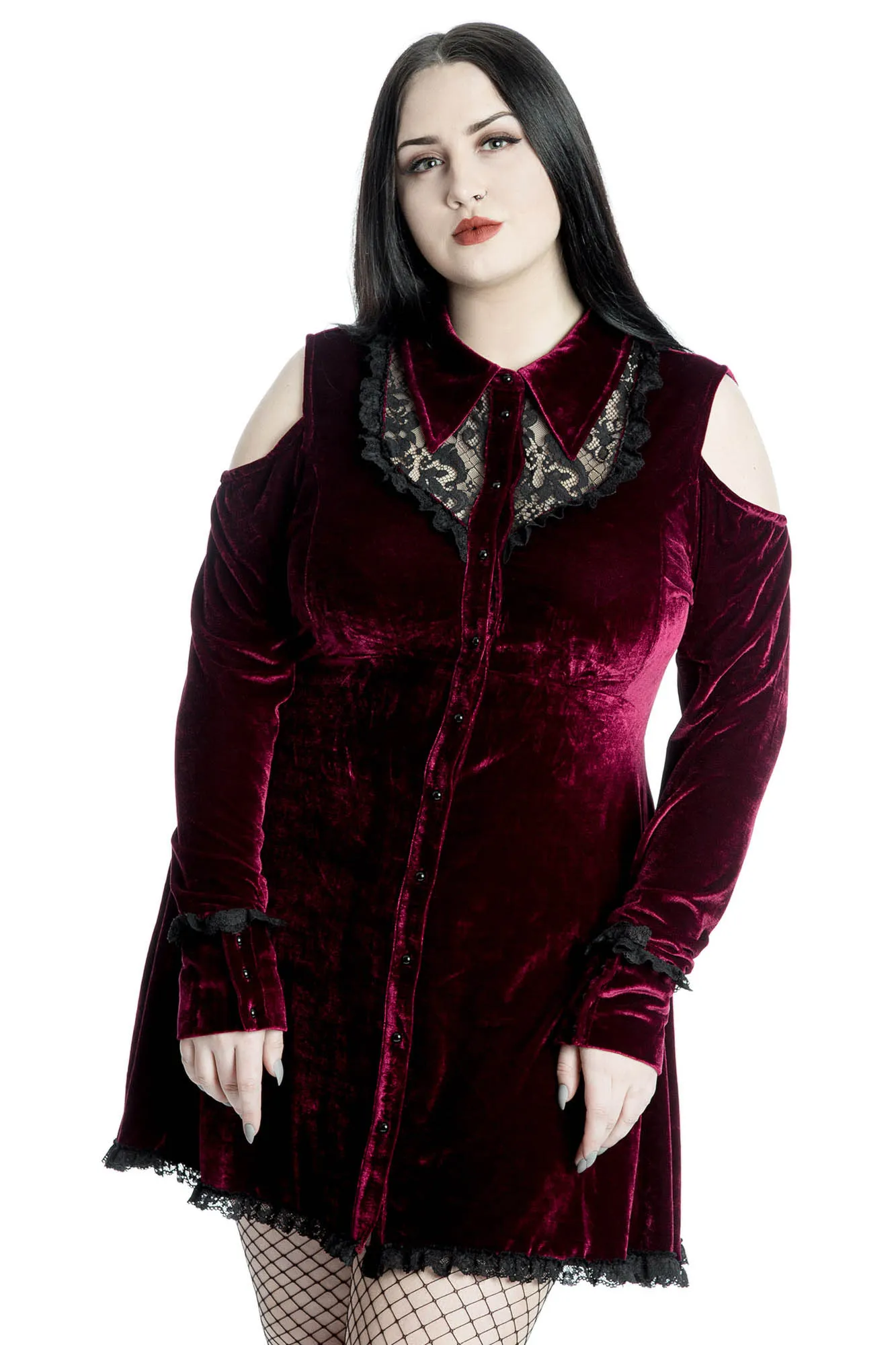 Dead Silent Shirt Dress [WINE] [PLUS]