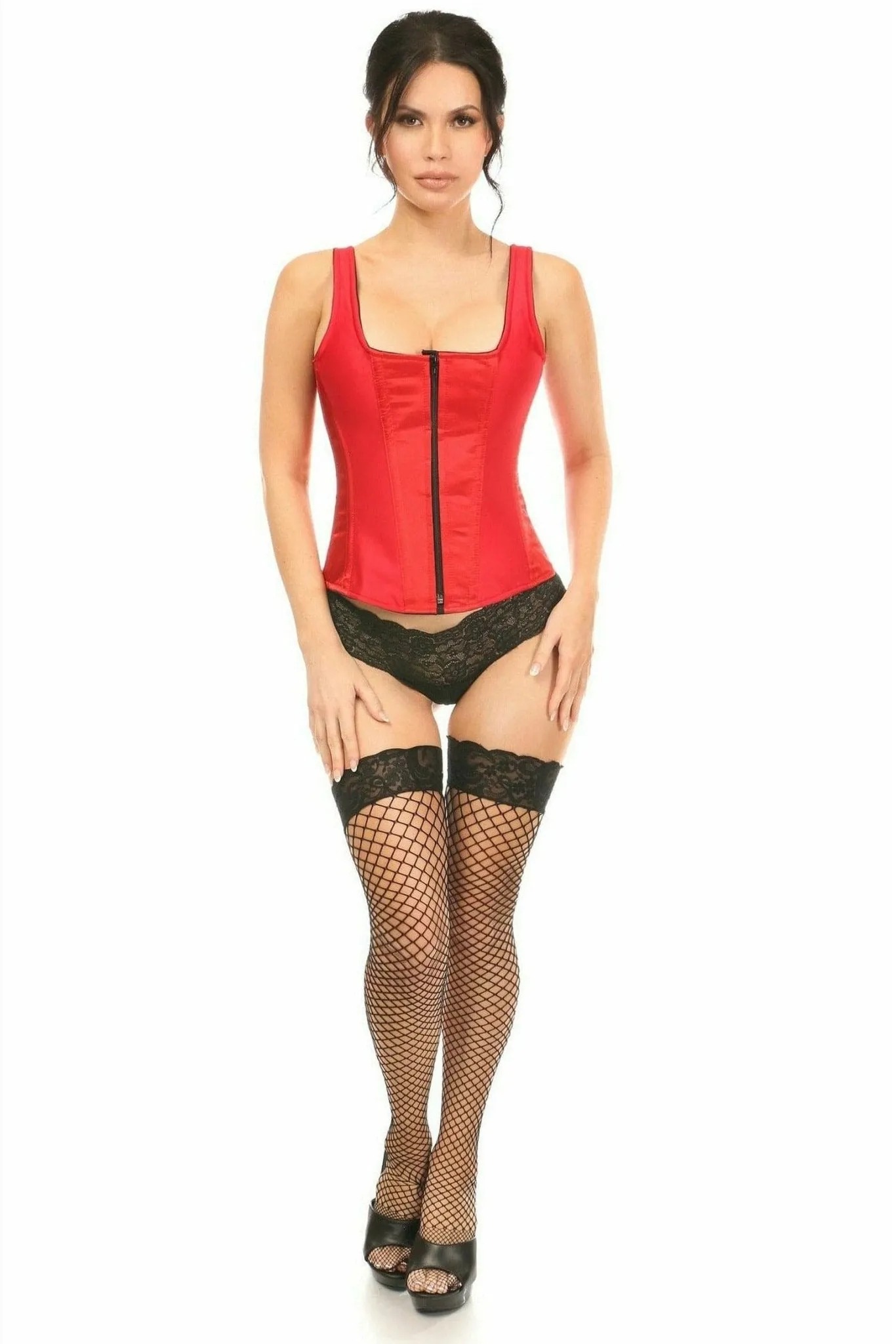 Deluxe Red Satin Steel Boned Corset with Straps