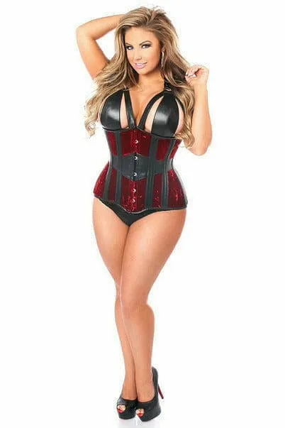 Deluxe Red Velvet Steel Boned Underbust Corset