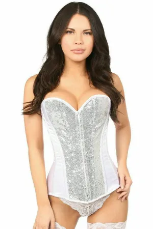 Deluxe White With Silver Sequin Steel Boned Corset