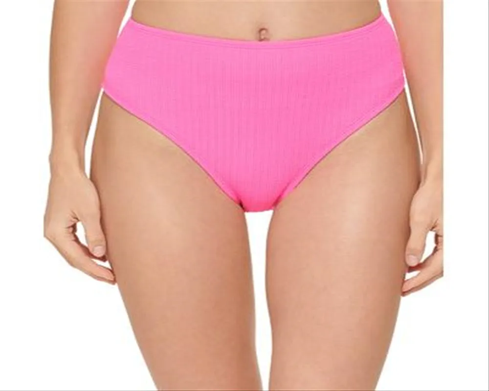 DKNY Women's Textured High Waist Bikini Bottom Swimsuit Pink