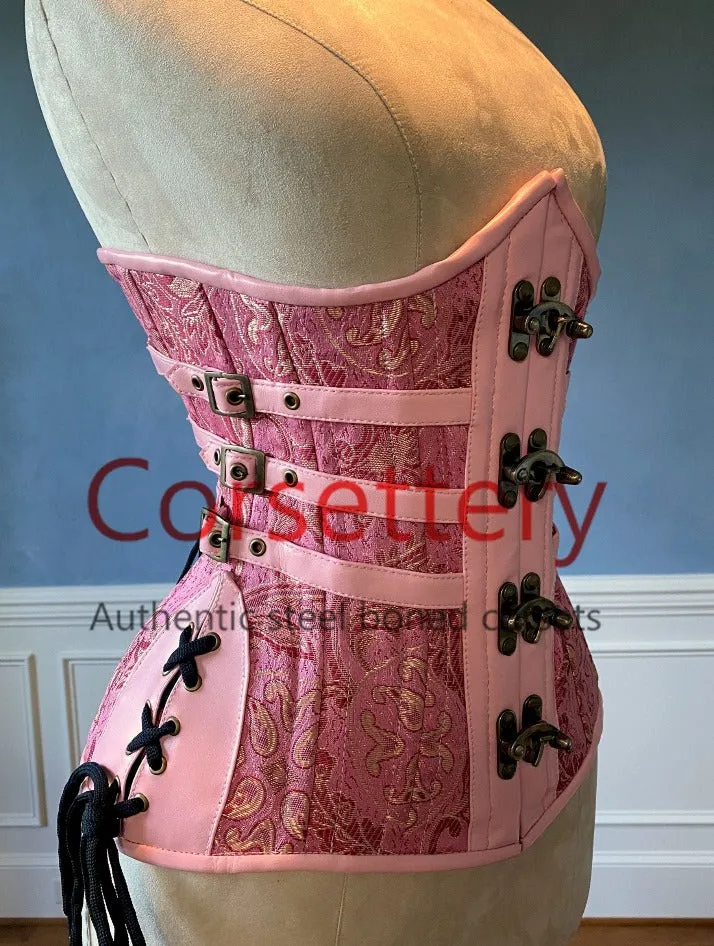 Double row steel boned authentic underbust brocade corset with leather bones. Western collection Hourglass waist training corset, coachella, exclusive steampunk corset, burlesque