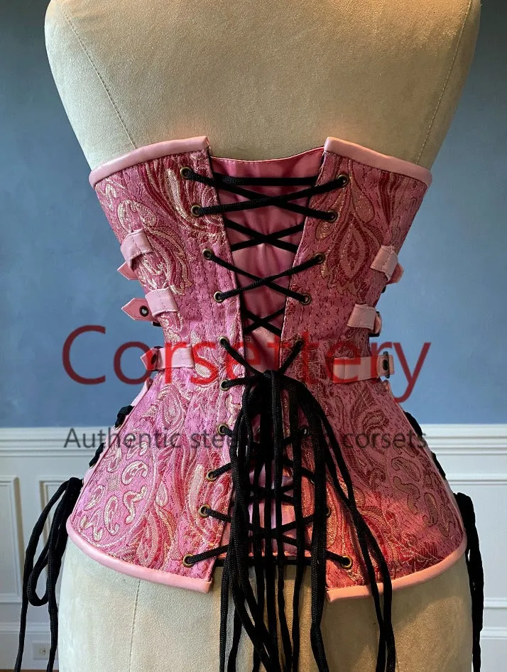 Double row steel boned authentic underbust brocade corset with leather bones. Western collection Hourglass waist training corset, coachella, exclusive steampunk corset, burlesque