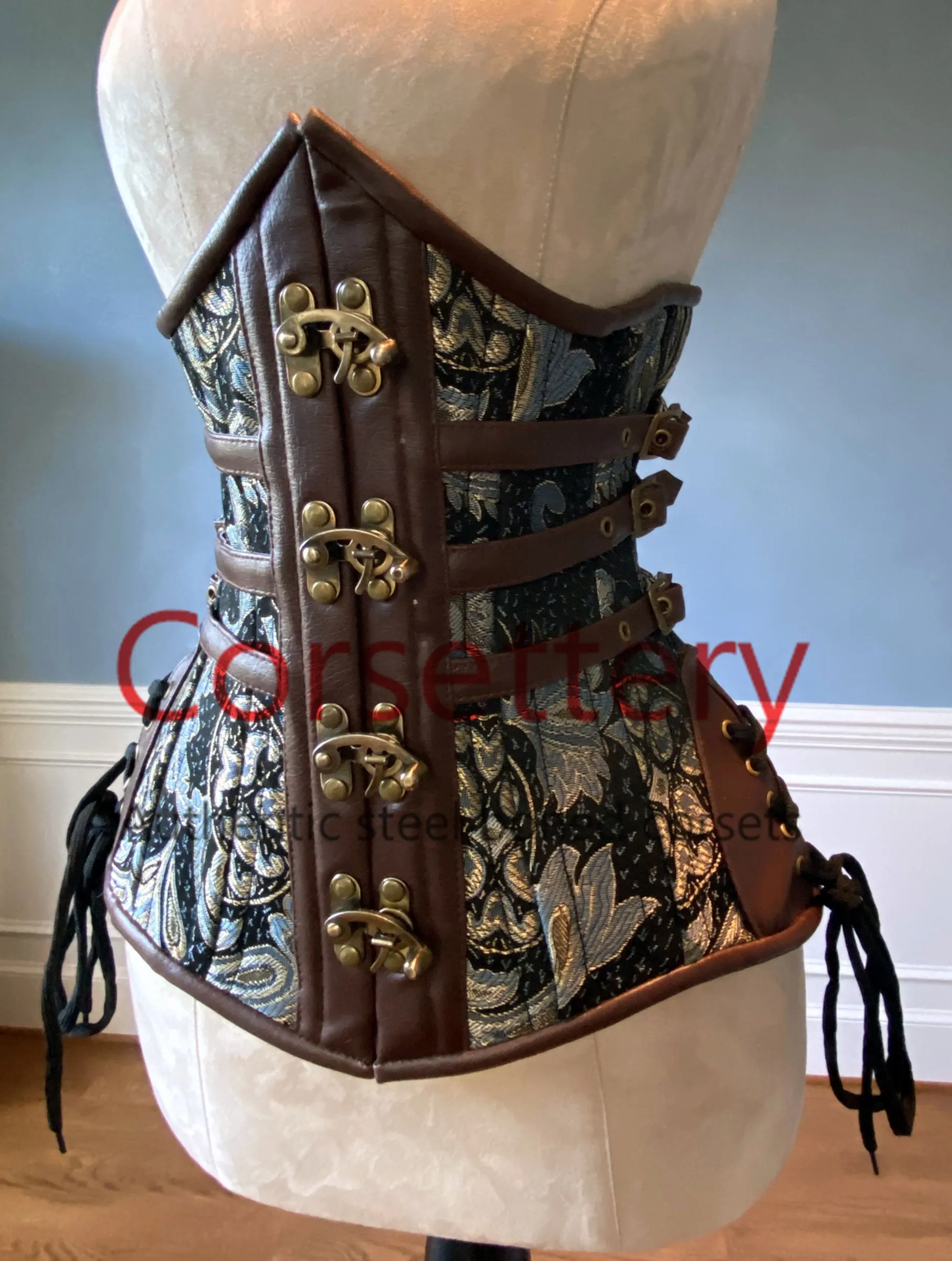 Double row steel boned authentic underbust brocade corset with leather bones. Western collection Hourglass waist training corset, coachella, exclusive steampunk corset, burlesque