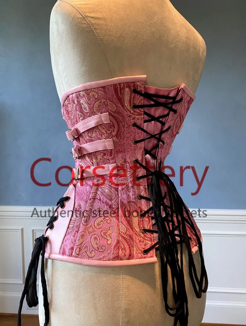 Double row steel boned authentic underbust brocade corset with leather bones. Western collection Hourglass waist training corset, coachella, exclusive steampunk corset, burlesque