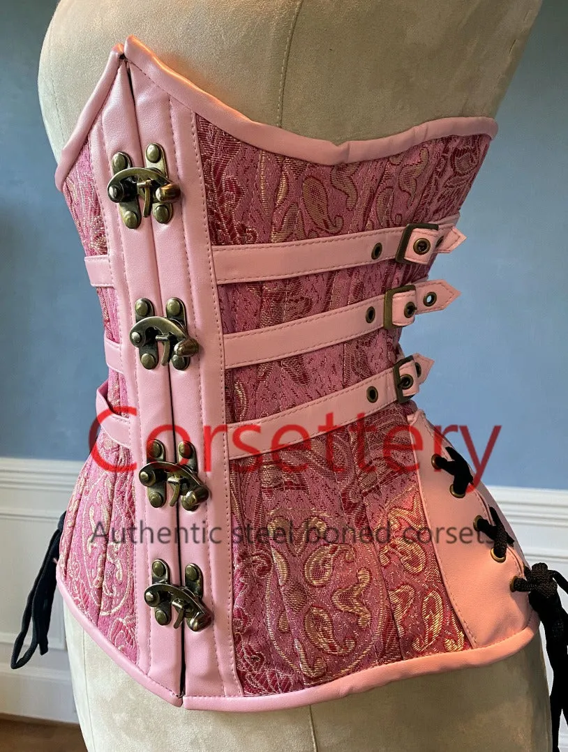 Double row steel boned authentic underbust brocade corset with leather bones. Western collection Hourglass waist training corset, coachella, exclusive steampunk corset, burlesque