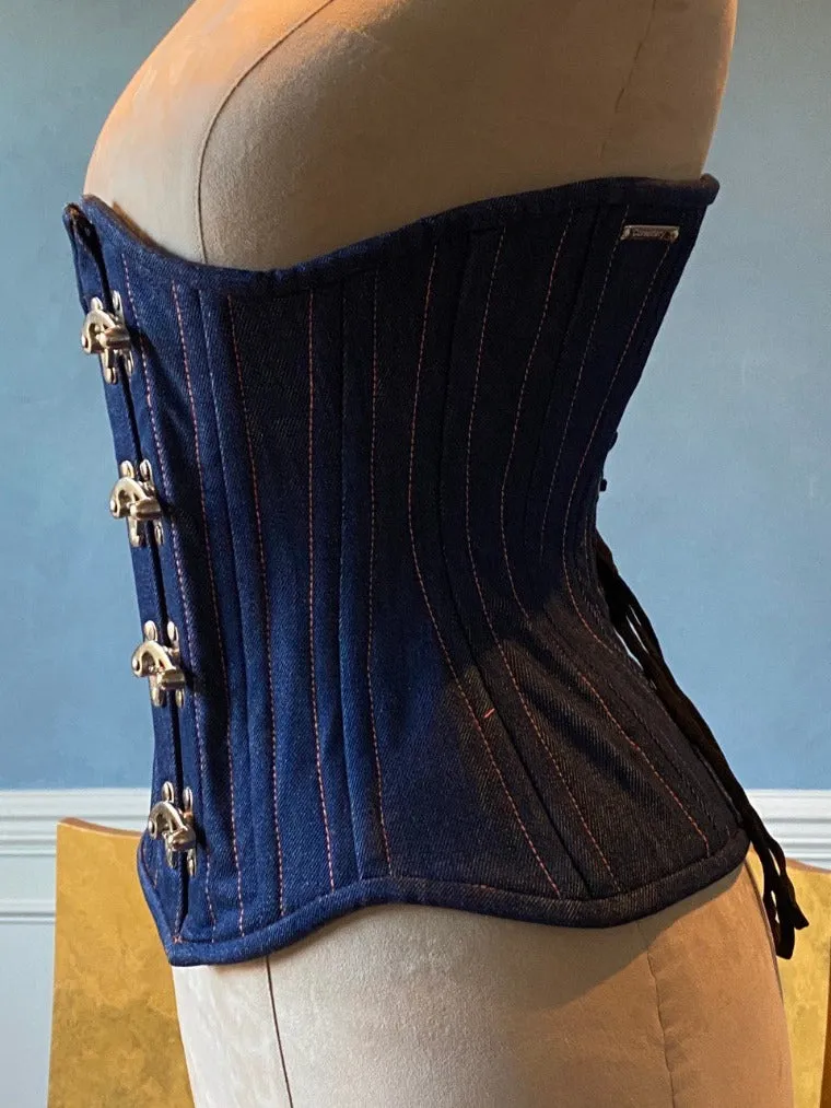 Double row steel boned authentic underbust denim corset. Western collection Hourglass waist training corset, coachella, exclusive steampunk corset, burlesque