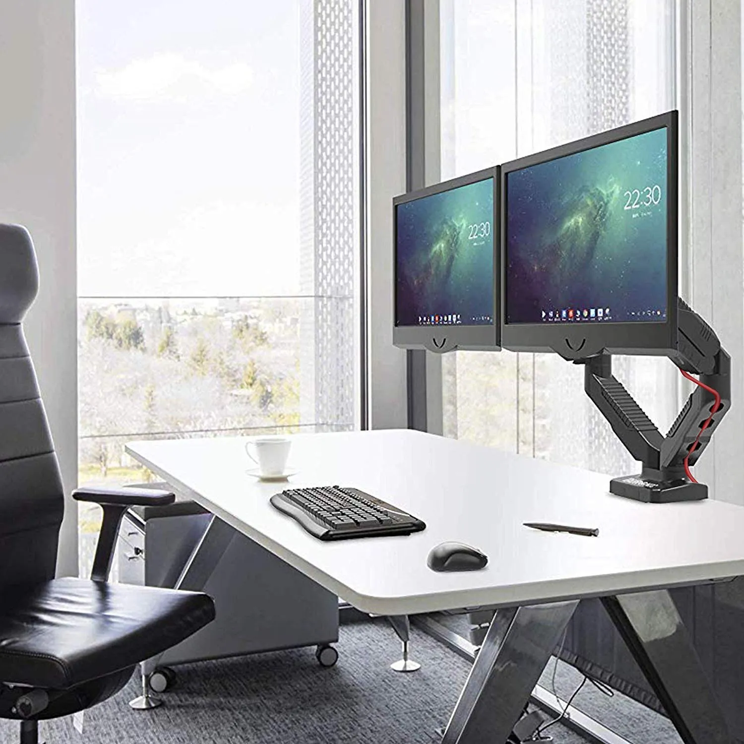 Duronic Monitor Arm Stand DMDC52 | Double Gas-Powered PC Desk Mount | BLACK | Height Adjustable | For Two 13-24 LED LCD Screens | VESA 75/100 | 6.5kg Capacity | Tilt -90°/ 85°,Swivel 180°,Rotate 360°