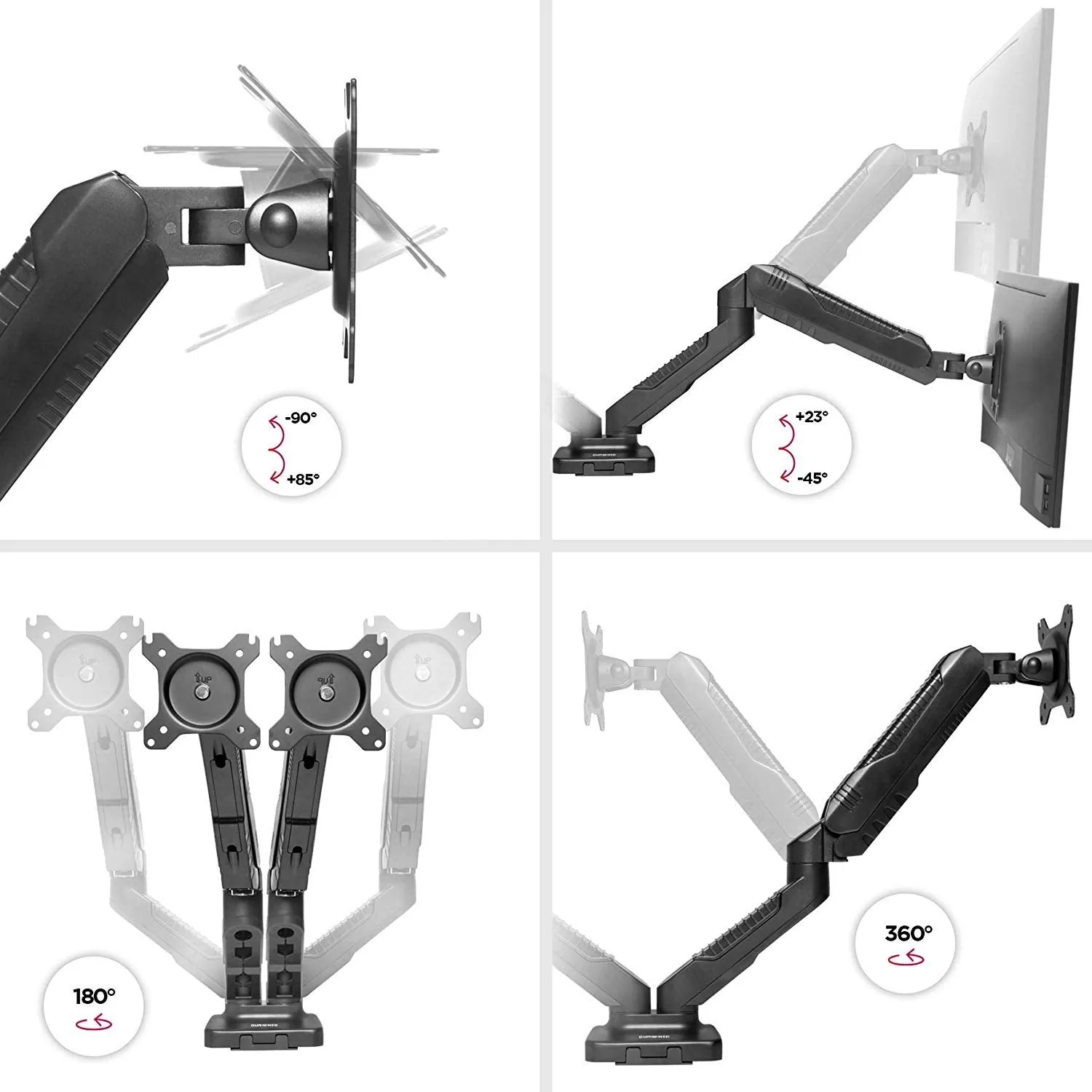 Duronic Monitor Arm Stand DMDC52 | Double Gas-Powered PC Desk Mount | BLACK | Height Adjustable | For Two 13-24 LED LCD Screens | VESA 75/100 | 6.5kg Capacity | Tilt -90°/ 85°,Swivel 180°,Rotate 360°