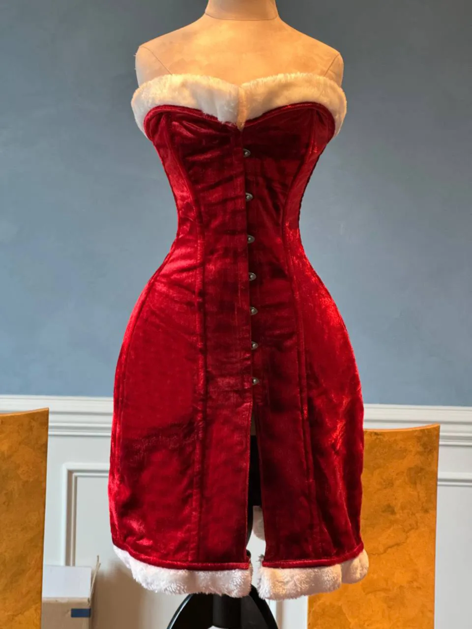 Exclusive Santa corset in caftan style, red velvet Christmas corset