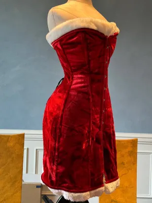 Exclusive Santa corset in caftan style, red velvet Christmas corset