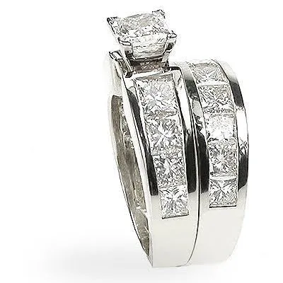 Fashionable 5.90 CT Princess Cut Diamond Bridal Set in 14 KT White Gold