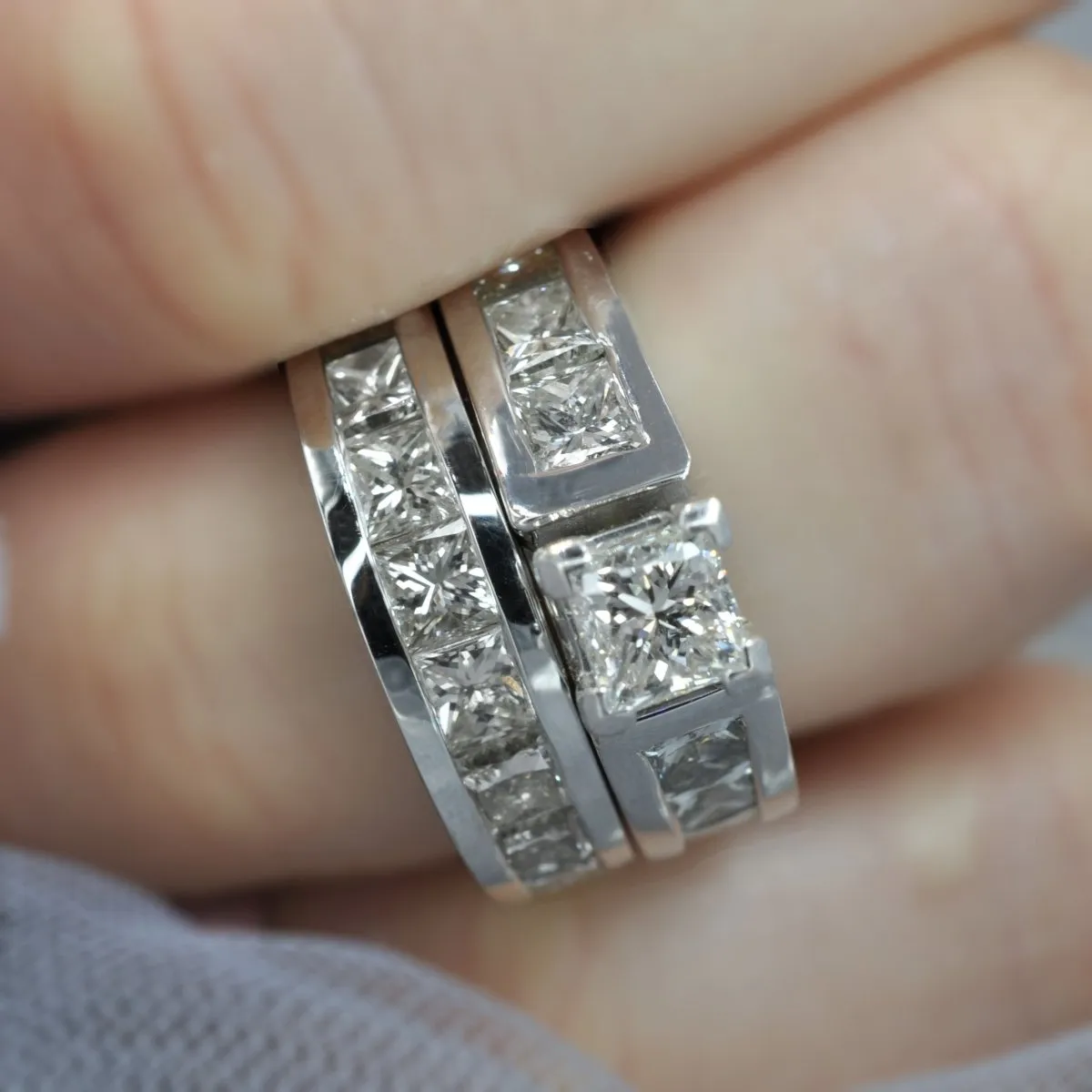 Fashionable 5.90 CT Princess Cut Diamond Bridal Set in 14 KT White Gold