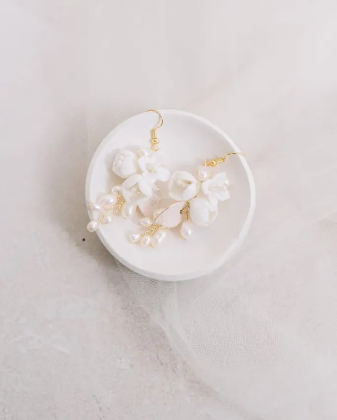 Gold Ceramic Flower Earrings