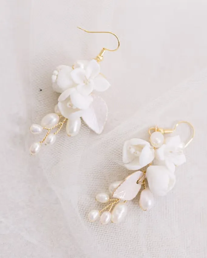 Gold Ceramic Flower Earrings