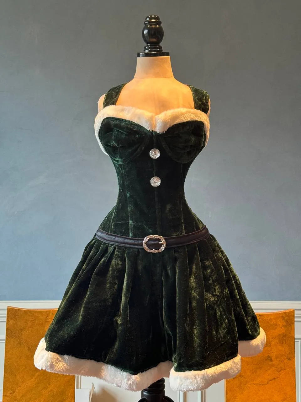 Green velvet Christmas dress corset. Corset is made personally according to your measurements.